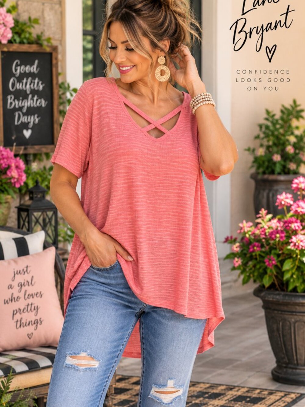 Lane Bryant Chic Pink Crisscross Neck Short Sleeve Top Plus size 18/20